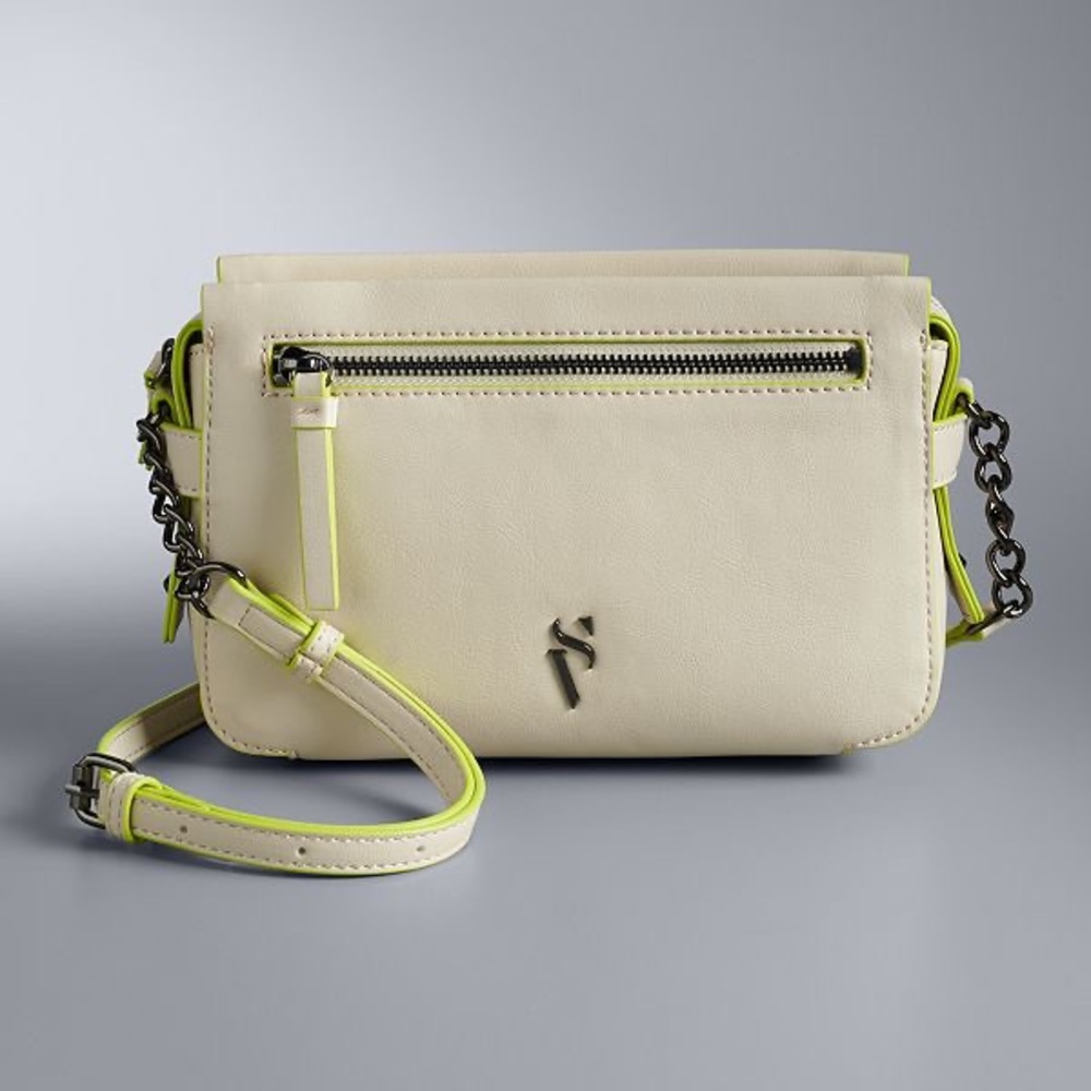 Simply Vera Wang Sintra Crossbody In Oatmeal beige khaki lime green faux leather